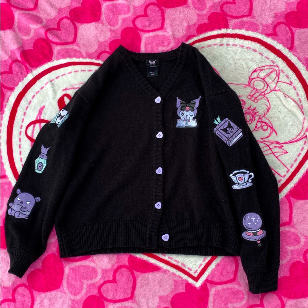 Black Kuromi Cardigan with Purple Accents